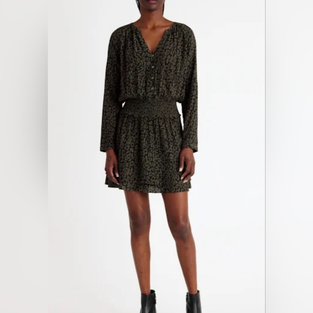 Rails Olive Patterned Long Sleeve Dress Size S